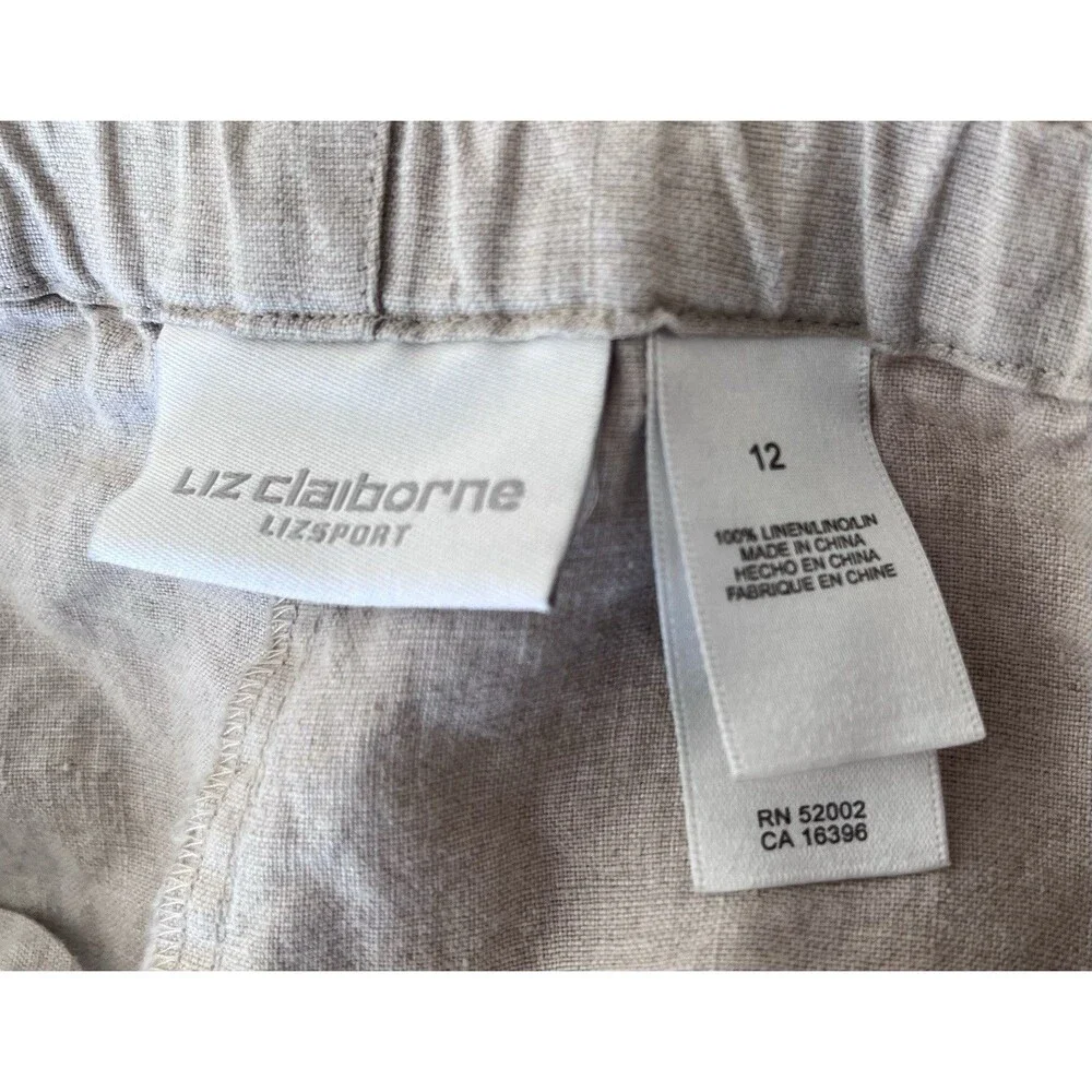 Liz Claiborne Linen Lace Trim Pants Womens 12 Beige Neutral Boho Coastal Grandma